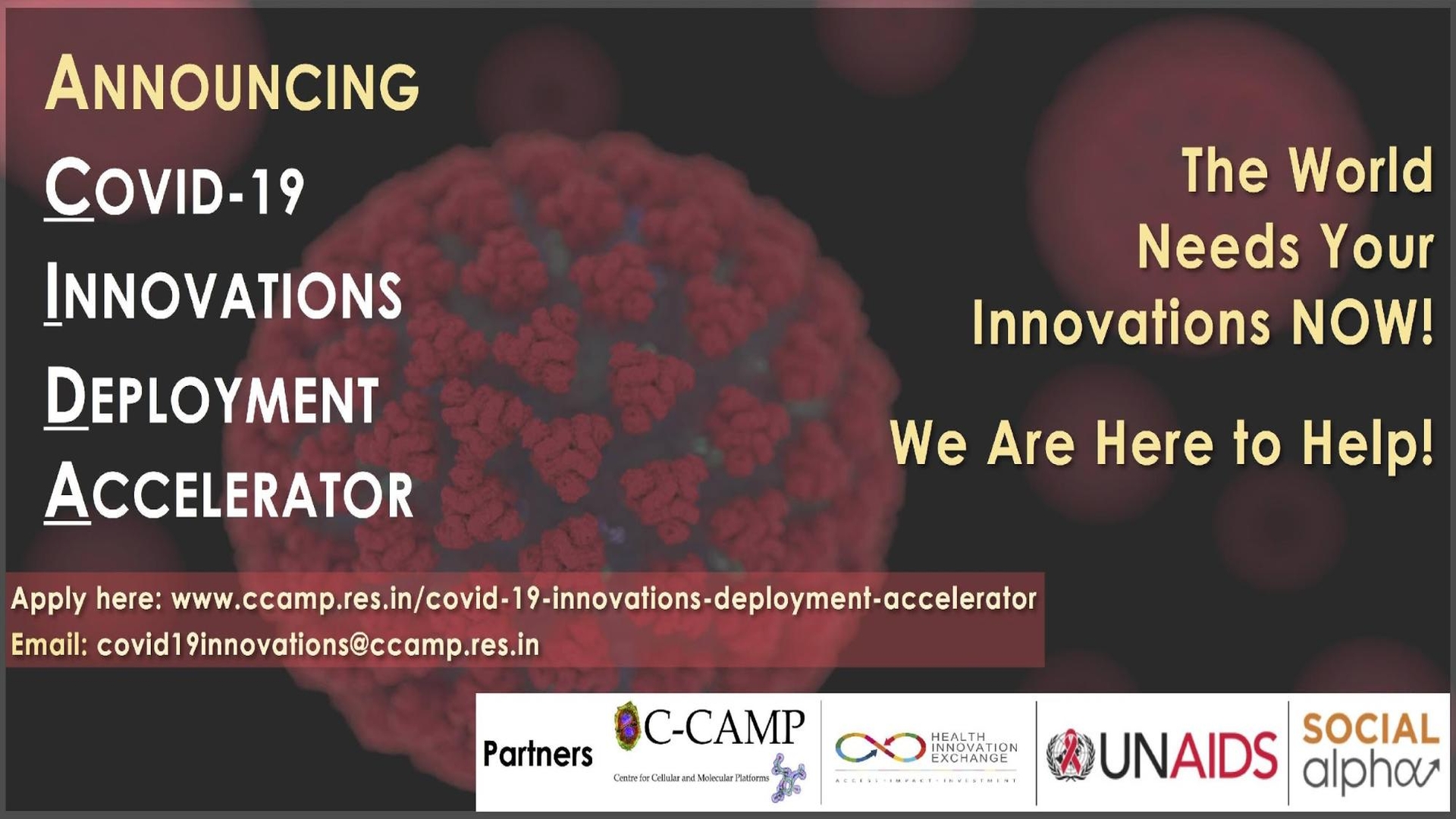 C-CAMP, UNHIE and Social Alpha come together to push forward COVID-19 innovations for immediate deployment